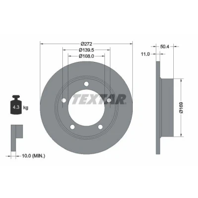 Imagen de TEXTAR 92019900 Disco de freno 272 11 05/05 139,5 macizo sin perno sujeción rueda, buje rueda LADA: Niva, NIVA 2