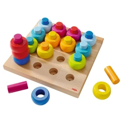 Imagen de Haba 2202 Juego de pegar garabatos colores, colorido juguete clasificación y motricidad madera a partir 2 años, para aprender los colores