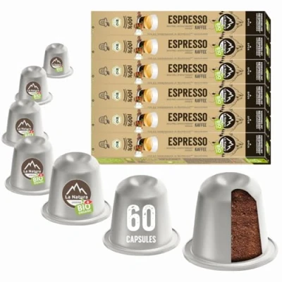 Imagen de La Natura Lifestyle BIO KAFFEE ESPRESSO cápsulas de café compostables 100% industriales² Respetuoso con el medio ambiente 60 para máquinas Nespresso®3