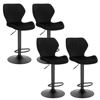 Imagen de WOLTU 4X Taburete de Bar Giratorio 360 Taburetes Altos Terciopelo con Respaldo y Reposapiés Silla Barra Cocina Ajustable en Altura 60 82 cm,Negro BH324sz 4