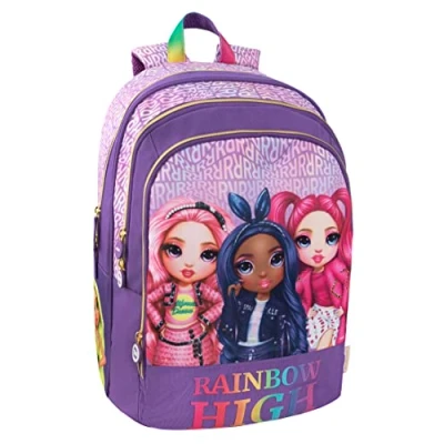 Imagen de RAINBOW HIGH Mochila de escuela primaria, niños y adolescentes, con respaldo acolchado reforzado, correas ajustables compartimento principal + bolsillo frontal cremallera, 32 x 21 43 cm,