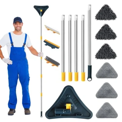 Imagen de YlYADl Mopa para Limpiar Azulejos y Paredes,Fregona Triangular Microfibra,Trapeador Microfibra Extensible,Mopa Suelos,Mopa Triangular,para techos zócalos Paredes