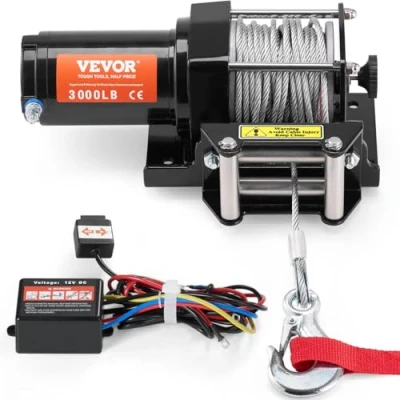 Imagen de VEVOR Cabrestante Eléctrico ATV UTV Capacidad de Remolque 1361 kg 12 V DC Cuerda Sintética 7 Hilos Φ0,5 x 118,7 cm Control por Cable Impermeable IP55 para Todoterreno
