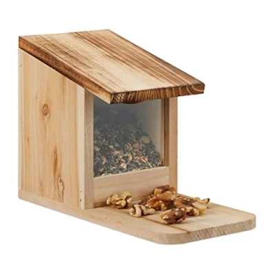 Imagen de Relaxdays Comedero de Ardillas, Estación Alimentación, Madera, Techo Abatible y Plataforma, 17,5 x 12 25 cm, Natural