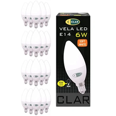 Imagen de CLAR Bombilla LED E14, Bombillas Vela, Vela Casquillo Fino, LED, E14 Luz Calida, 6W (Pack 20)