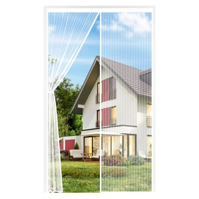 Imagen de Auxmir Mosquitera Puerta Magnética, 90x200CM, Cortina Exterior Antimosquitos Imantada Cierre Automático Malla de Poliéster, con Imanes para Balcón Corredera Terraza, Blanco