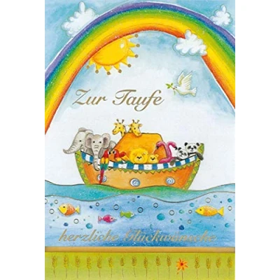 Imagen de bsb Tarjeta de felicitación para bautizo con Arca Noé y arco iris