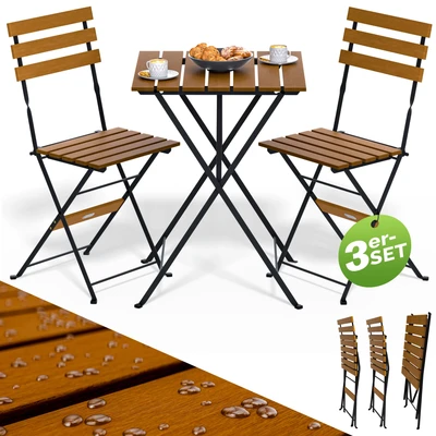 Imagen de CASARIA® Set Muebles de Balcón 3 Pzs Mesa 2 Sillas Jardín Plegables Completo Metal Madera Acacia Certif FSC®