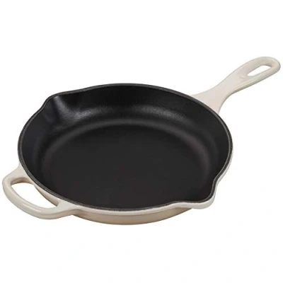 Imagen de Le Creuset Signature Cast Iron Handle Skillet Sartén Redonda, Beige Merengue, 9 Inches