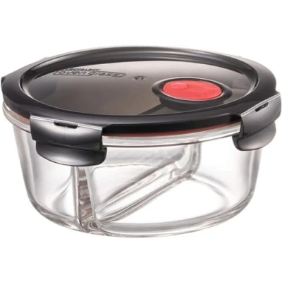 Imagen de Lock &amp; Fiambreras redondas de cristal con tapa y bandeja para horno, microondas congelación, 900 ml