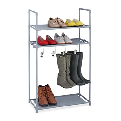 Imagen de Relaxdays Zapatero Balda, 10 Pares Zapatos, 4 Ganchos Botas, 101x60x30 cm, Sistema Encajado, Color Gris, Acero