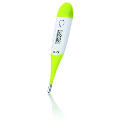 Imagen de Termómetro digital Laica TH3302 con pantalla LCD de fácil lectura, incluye funda, apagado automático, color blanco y verde.