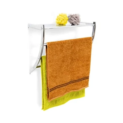 Imagen de Relaxdays Toallero Pared, 43 x 56 23 cm, Colgador Toallas con 3 Barras, Soporte Baño, Balda, Acero Cromado, Plateado