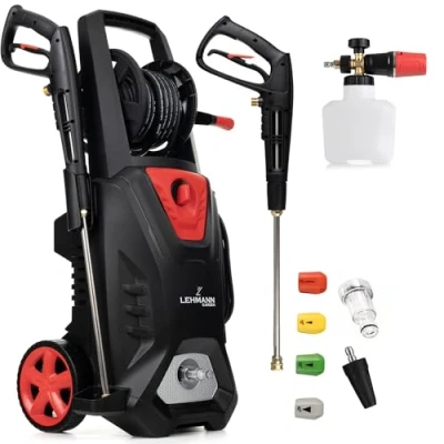 Imagen de LEHMANN Colorado Hidrolimpiadora de Alta Presion Profesional, 3000 W, máx 260 Bar, Caudal 492 l/h, Manguera Presión 12 m, Accesorios incluidos Schuimlans, 4 Sproeikoppen, Turbokop