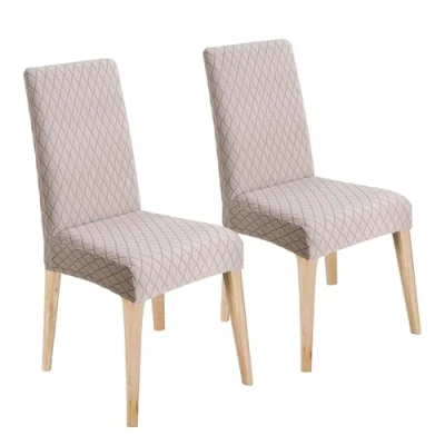 Imagen de LANSHENG Fundas sillas de Comedor, para Elásticas, Jacquard Cubiertas la Lavables Desmontables, Protectoras Cocina Hogar Restaurante (Taupe, Pack 2)