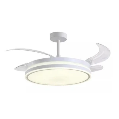 Imagen de Milectric Ventilador de techo con luz LED motor DC 4 aspas retráctiles regulable y 3 tonalidades 6 velocidades control remoto temporizador silencioso bajo consumo (Blanco LW)