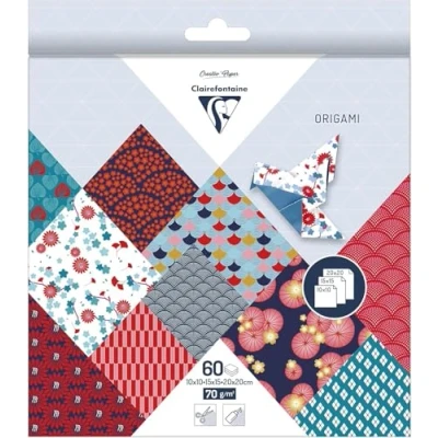 Imagen de Clairefontaine Hanayo 95347C Pack de 60 hojas papel origami, con 3 formatos (10 x 10 cm, 15 20 70 g, 1 paquete)