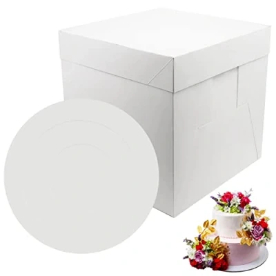 Imagen de PHULWEL 4 cajas para tartas con tabla escalonadas, cartón blanco tartas, recipientes desechables 30 x cm