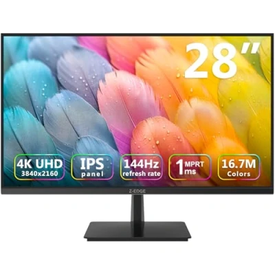 Imagen de Z Edge Monitor Gaming 4K 28 Pulgadas UHD 3840 x 2160 144Hz, Pantalla PC IPS 1 ms MPRT, 300 CD/m², FreeSync, HDR10, DP y HDMI, VESA Compatible, Negro