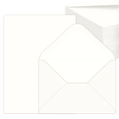 Imagen de 50 Juegos de sobres Papel Kraft con Tarjetas Plegables en Blanco, y Membretes para Bricolaje, Invitaciones, Felicitación, Agradecimiento, DIN C6/A5, Blanco