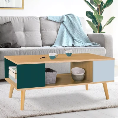 Imagen de IDMarket Mesa baja escandinava rectangular Alize, madera, verde claro y oscuro
