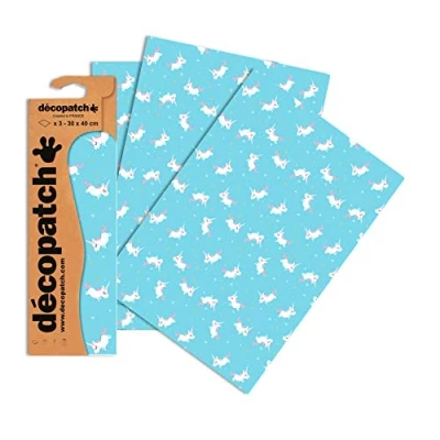 Imagen de Clairefontaine ES Décopatch C727O Une pochette de 3 feuilles papier imprimé 30x40 cm, Petites licornes