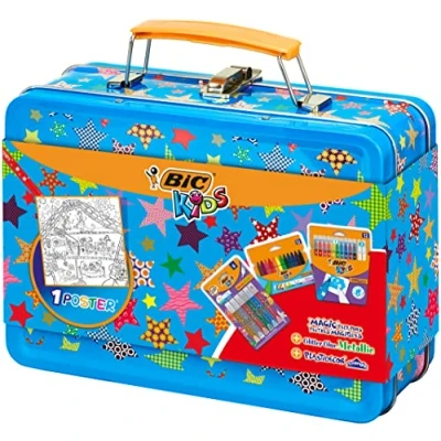 Imagen de BIC Kids Maletín de Colores para Niños con 12 Rotuladores, Ceras, 6 Tubos Pegamento Purpurina y 1 Dibujo Colorear