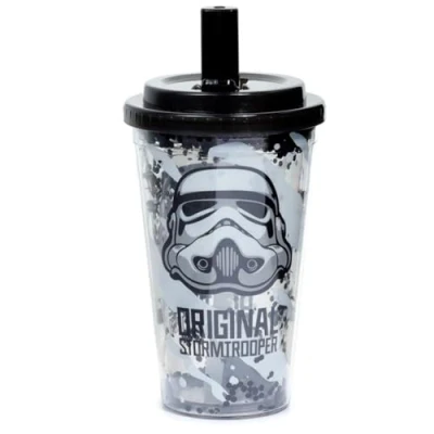 Imagen de Puckator Vidrio de PVC doble pared reforzada 500 ml con pajita y tapa The Original Stormtrooper