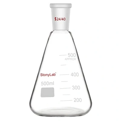 Imagen de stonylab Matraz Erlenmeyer de Cristal 24/40, Flask Frasco Laboratorio Pared Gruesa Vidrio Borosilicato con Junta Exterior Cónica Estándar 24/40 500ml