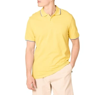 Imagen de Amazon Essentials Polo de Piqué Algodón Ajuste Entallado Hombre, Amarillo Thin Stripe, XL