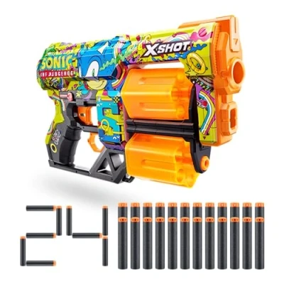 Imagen de XShot Skins Dread Blaster Sonic Hyper Spike, The Hedgehog Design with 24 Darts, Double Rotating Barrels, Air Pocket Dart Technology, Toy Foam for Kids, Teens and Adults (24 Darts)