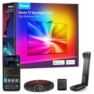 Imagen de Govee Luces LED TV Retroiluminación 3 Lite con Fish Eye Función, WiFi RGBICW de 3,6 M Cámara, 4 Colores en 1 Lámpara, Tira adecuado para 55 a 65 pulgadas, Control por Voz y Aplicación