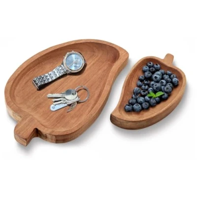 Imagen de com four® Juego de bandejas 2 Piezas Madera Acacia tableros Decorativos en Forma Hoja para Servir Bandeja tamaños Platos (2 Hoja)