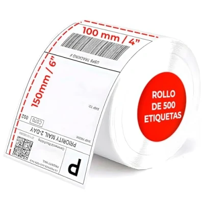 Imagen de Rollo de Etiquetas Térmicas Adhesivas 100x150 mm (4x6″) 500 uds Compatible con Zebra, MUNBYN y más Impresión Térmica Legible