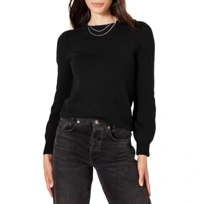 Imagen de Amazon Essentials Jersey con Cuello Redondo y Hombros Plisados de Tacto Suave Mujer, Negro, XXL