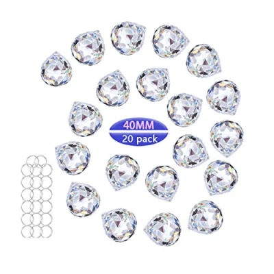 Imagen de Crystalsuncatcher 20 Colgantes de Bola Cristal Transparente 40 mm para Feng Shui, divinación o decoración Boda, hogar u Oficina