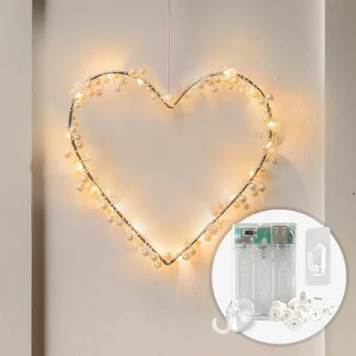 Imagen de CozyHome Guirnalda Luces interior Corazón 20 led blancos cálidos para decoración de ventanas I Con enchufe decorativas habitacion Fairy lights decoracion Luz hadas Luzes navidad
