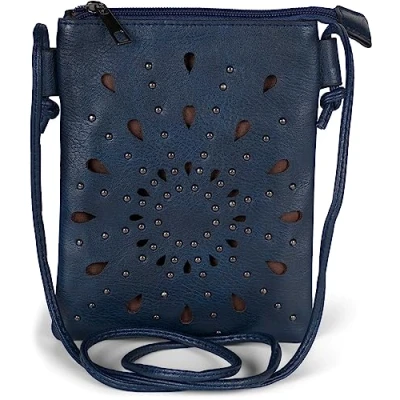 Imagen de styleBREAKER Bolsa de Hombro para Damas con Cortes en Forma Flor étnica y Tachuelas, Hombro, Bolso, Bolso 02012304, Color:Azul Oscuro