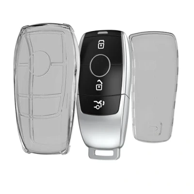 Imagen de kwmobile Carcasa para Mando Compatible con Mercedes Benz Llave de Coche Smart Key (Solo Keyless) Funda Llaves TPU Transparente Botones Negro/Transparente