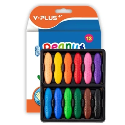 Imagen de YPLUS Ceras de Colores para Niños, 12 Brillantes y No Tóxicos Suministros Arte Lavables Seguros Colorear Pintar, Fáciles Agarrar