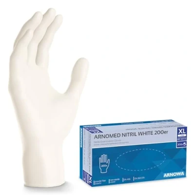 Imagen de ARNOMED guantes de nitrilo talla XL blancos, 200 uds/caja, S, M, L, XL, desechables, guante desechable sin polvo, goma látex