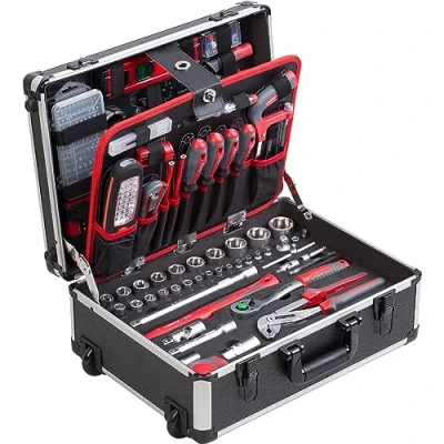 Imagen de Meister 8973740 Carro de herramientas (230 piezas, con ruedas, mango telescópico, caja profesional llena/caja ruedas/caja completa