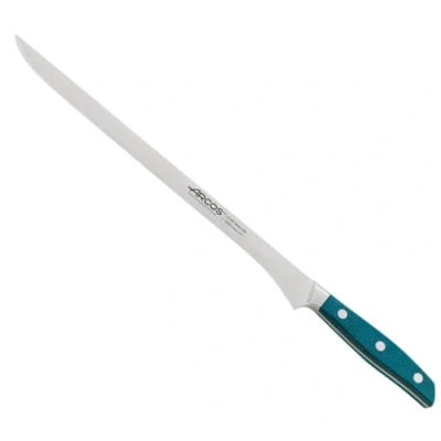 Imagen de Arcos Cuchillo trinchar forjado jamonero Acero Inoxidable. cocina profesional cocinar. Mango micarta y borseda especial Hoja plateada 300 mm. Serie Brooklyn. Color azul.