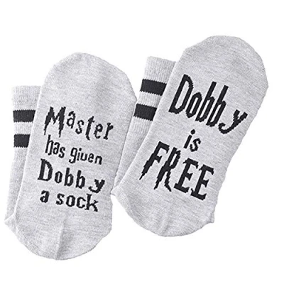 Imagen de J ouuo calcetines de algodón novedosos &quot;Master Has Given Dobby a Sock is Free&quot;, divertidos con letras impresas para hombres, mujeres y adolescentes.