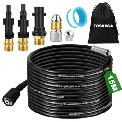 Imagen de TOSAVGA 15m Manguera para Karcher Desatascador Tuberias A Presion K2 K3 K4 K5 K6 K7, Hidrolimpiadora de Repuesto, Alta Presión Lavor, Bosch, Parkside