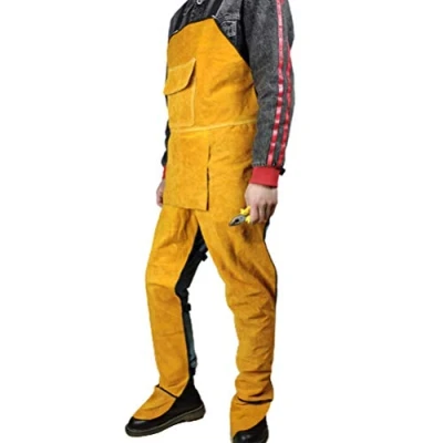 Imagen de Yunobi Delantal de soldadura profesional cuero con pierna dividida para hombre, protección soldadores, carpintero, herrero, trabajador jardín, britches, pantalones,