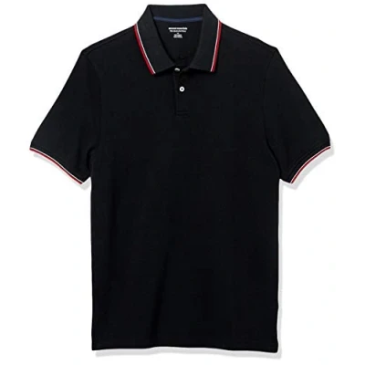 Imagen de Amazon Essentials Polo de Piqué Algodón Ajuste Entallado Hombre, Negro Thin Stripe, XS