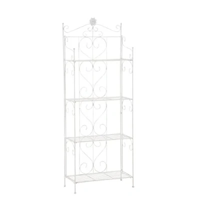 Imagen de CLP Estantería De Hierro Plegable Lenja Decorativa con 4 Estantes I Multiusos Niveles, Color:Blanco Envejecido