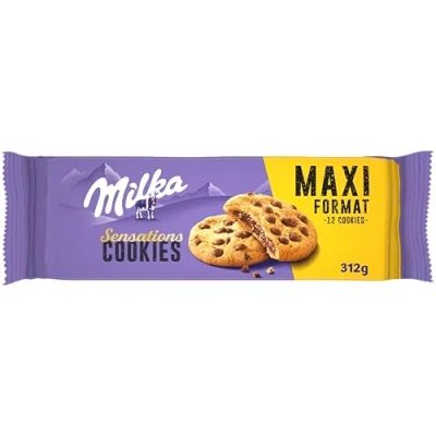 Imagen de Milka Sensations Galleta Cookie con Pepitas de Chocolate Leche y Relleno los Alpes Paquete Grande 312g