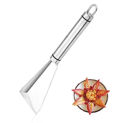 Imagen de cuchillo para tallar frutas, herramienta de talla decoración plato bricolaje corte frutas y verduras, rebanador molde alimentos acero inoxidable